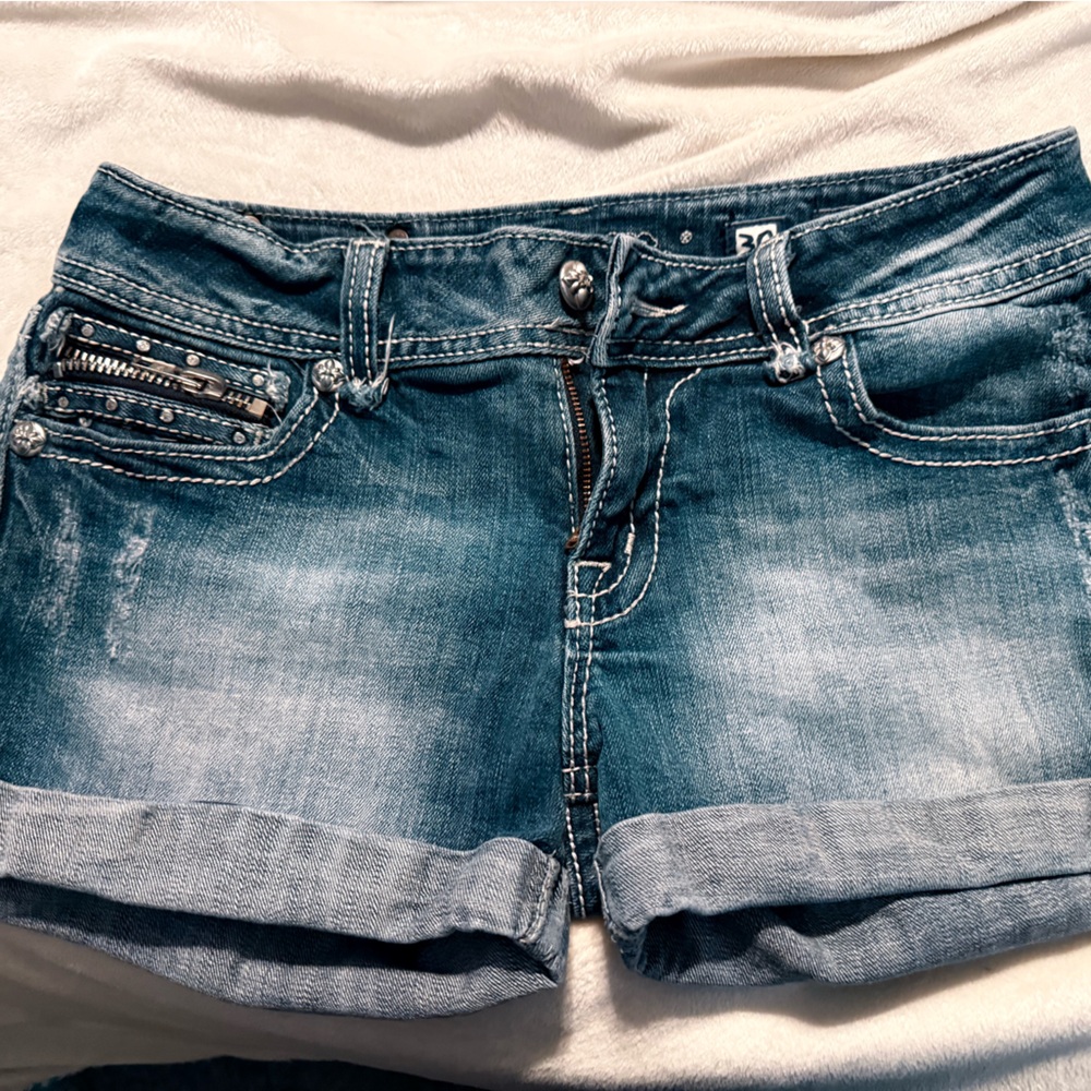 Miss Me Distressed Blue Denim Shorts